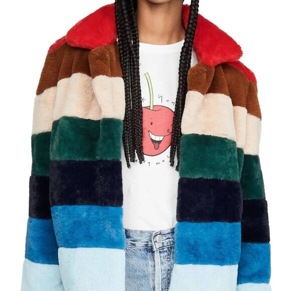 NWT Blank NYC Rainbow Pop Faux Fur Plush Coat - Picture 13 of 14